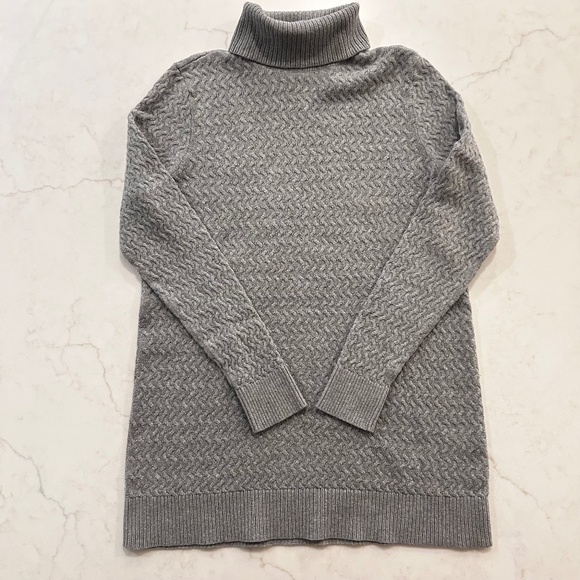 Land's End Basketweave Cotton Turtleneck Tunic Length Sweater - Grey - Small - Picture 1 of 5
